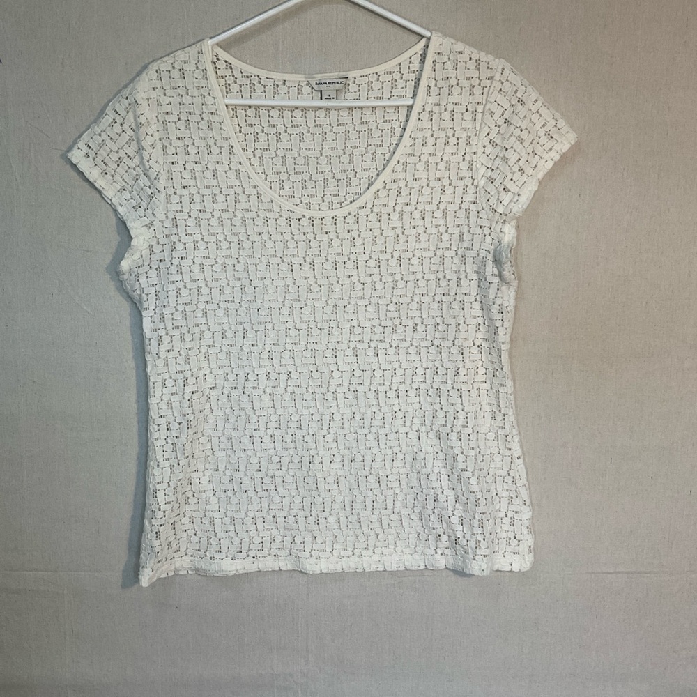 Banana Republic White Fitted Cropped Blouse medium Excellent t